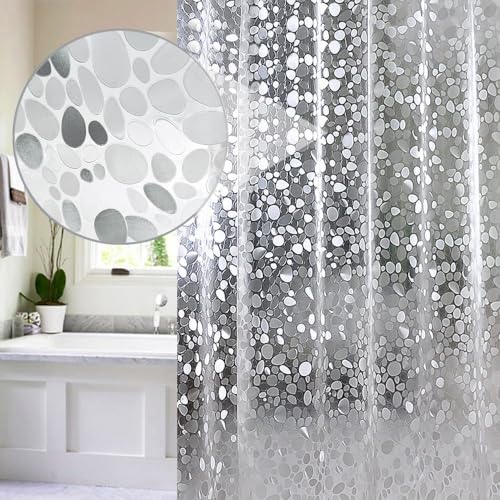 EurCross Stall Shower Curtain Liner for Narrow Small Showers 54 x 72inch, 1.15LB Heavyweight Waterproof Clear EVA Cobblestone Shower Liner with 5 Magnets and Hooks, 9 Metal Holes - Image 1