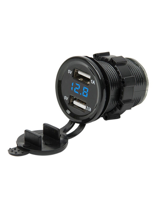 Loquat Dual USB LED Car Charger With Digital Voltmeter Monitor Blue - Image 1