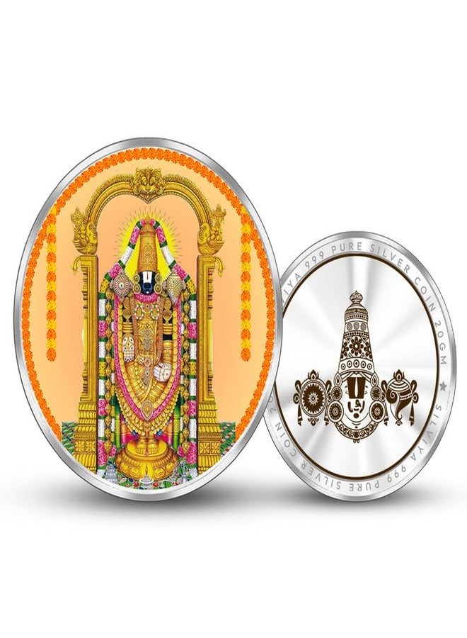 Silviya BIS Hallmarked Tirupati Balaji 999 Pure Silver Coin (20 Gram) Round Shape: Lord Venkateshwara - Tirumala Tirupati Devasthanams - Hindu Pilgrimage - Image 1
