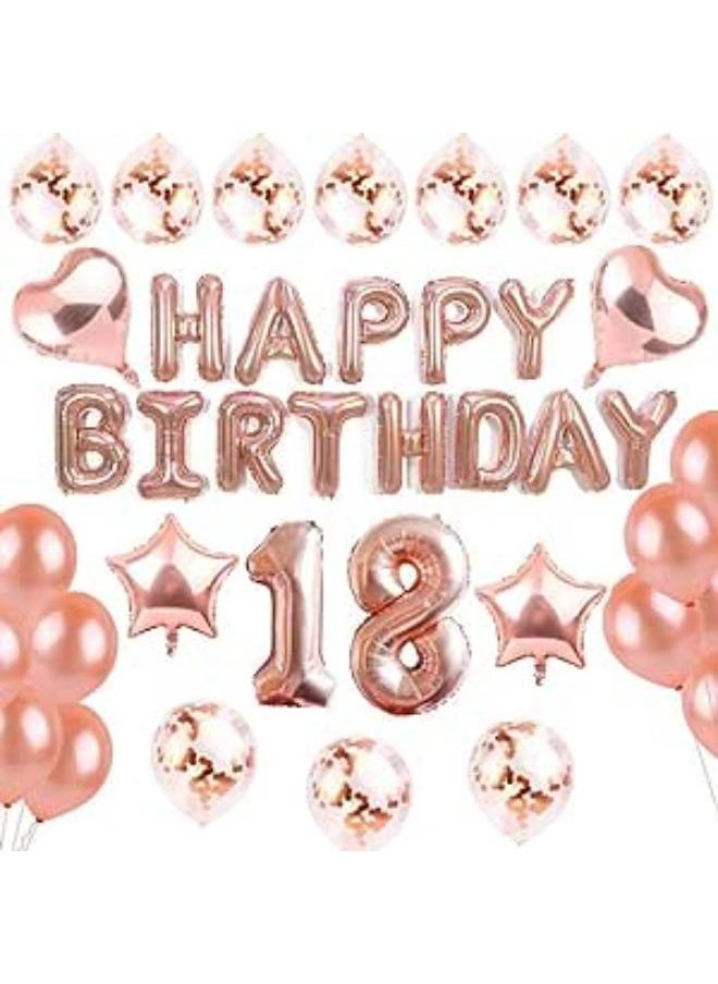 Generic - 18th Birthday Balloon Party Decoration, 39pcs Happy Birthday Balloons Rose Gold Latex Balloons Confetti Balloons Star Heart - Image 1