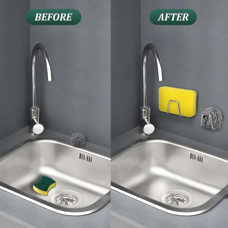 DOOMSDAY 2-Piece Self-Adhesive Stainless Steel Kitchen Sink Sponge Holder, No-Drill Wall-Mounted Storage Rack for Sponges, Brushes, And Pot Lids, Waterproof Organizer for Kitchen & Bathroom - Image 4
