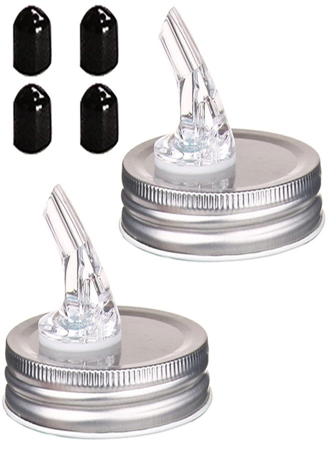 ziHenryDa Mason Jar Pour Spouts. free flow Mason Jar Pour Spouts, mason jar for spout regular mouth size 70mm dispenser germination cover. Suitable for any liquid. LeakProof 2Pack + 4 Black Lid Caps (2 Pack - Image 1