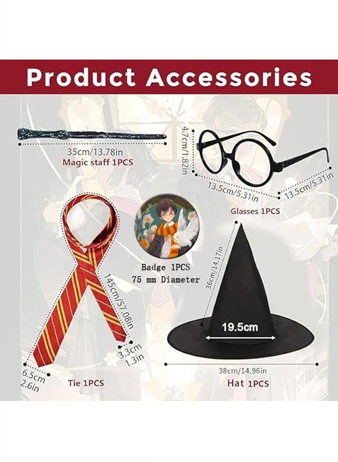 Harry Potter Harry Potter Costume 6PCS Potter COS Performing Costume Wizard School Robe, Wand, Tie, Hat,Glasses and Badge,Kit Gift for Boys and Girls School Costume Robe  - Image 4