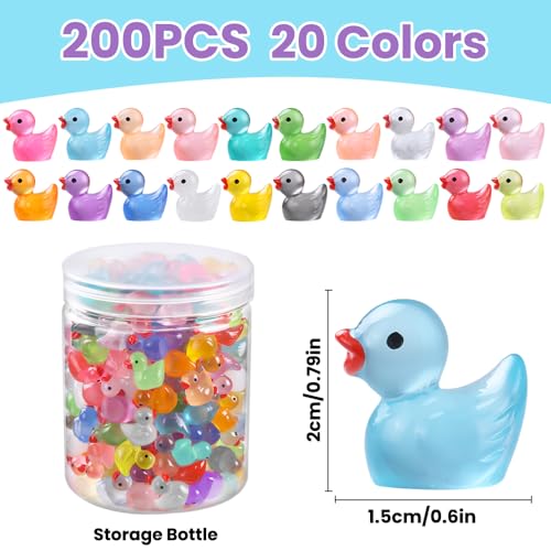 DULEFUN 200pcs Luminous Mini Resin Ducks 20 Colors Small Tiny Little Duck Figurines to Hide Glow in The Dark Miniature Figures for Dollhouse Micro Garden Landscape Decoration Craft Party Favors Toys - Image 5