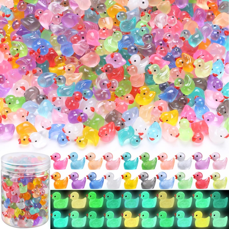 DULEFUN 200pcs Luminous Mini Resin Ducks 20 Colors Small Tiny Little Duck Figurines to Hide Glow in The Dark Miniature Figures for Dollhouse Micro Garden Landscape Decoration Craft Party Favors Toys - Image 3