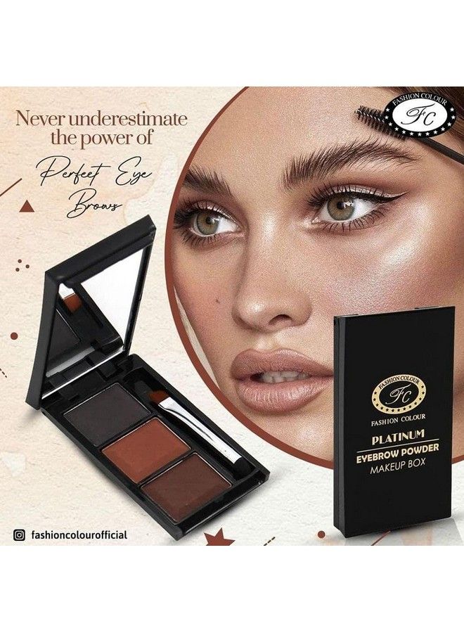 Fashion Colour Platinum Eyebrow Powder Makeup Box With 3 Colour Cakes Application Brush & Mirror 5G - Image 4