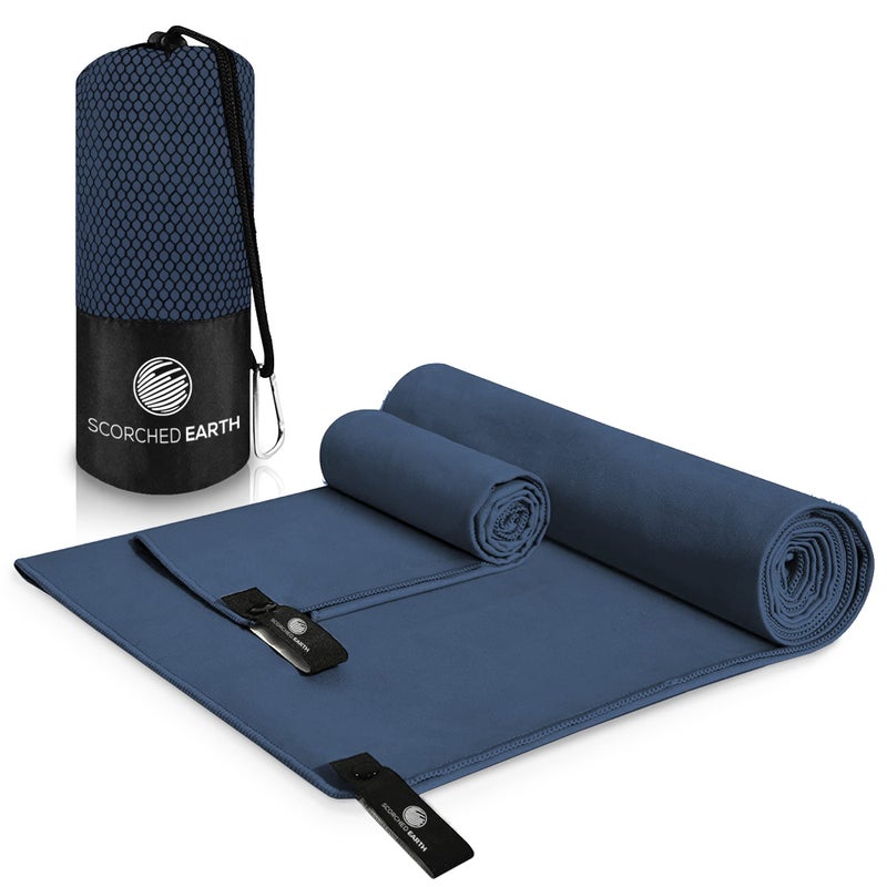 ScorchedEarth ScorchedEarth Microfiber Travel  Sports Towel Set  Quick Dry Super Absorbent Compact Lightweight  for Camping Backpacking Hiking Beach Yoga Swimming  Includes 2 Sizes  Carrying Bag  Clip