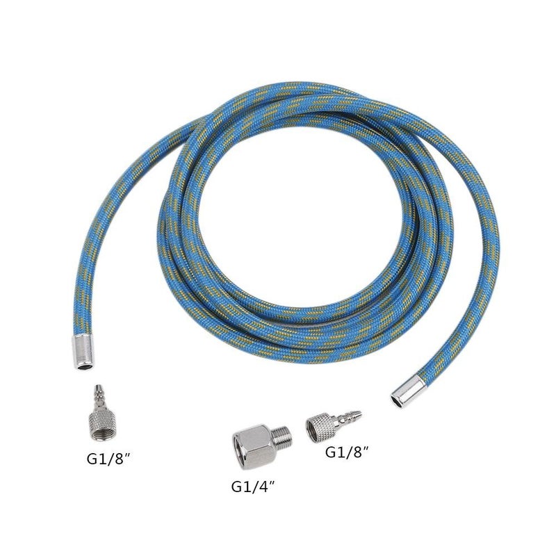 Pinkiou Airbrush Hose 6 Feet Nylon Braided Air brush Hose with Standard 1/8" Size Fitting and a 1/4" Size Fitting for Connect Airbrush Painting Tools and Compressor - Image 2