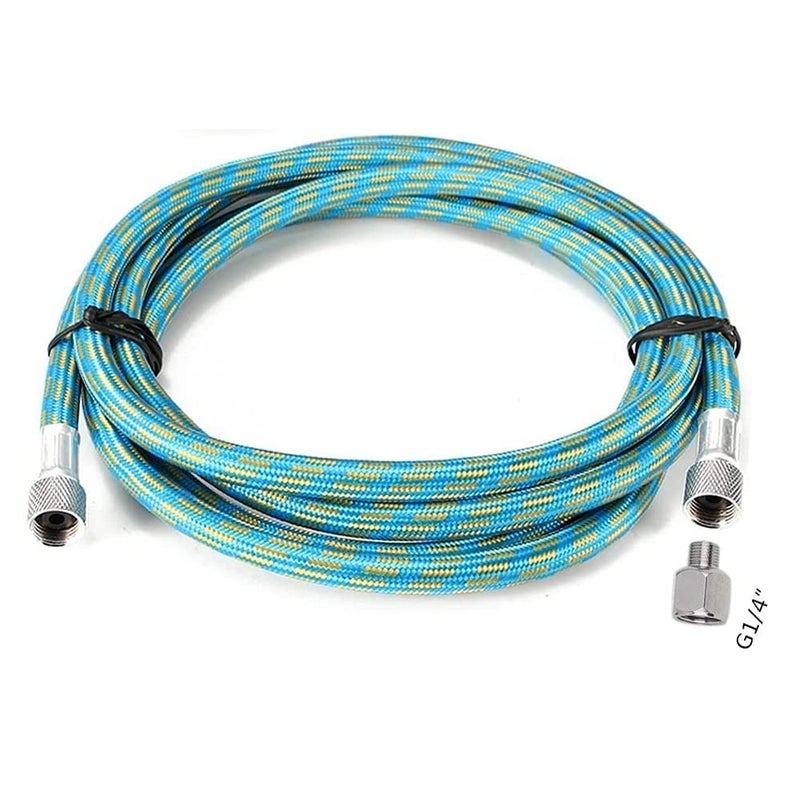 Pinkiou Airbrush Hose 6 Feet Nylon Braided Air brush Hose with Standard 1/8" Size Fitting and a 1/4" Size Fitting for Connect Airbrush Painting Tools and Compressor - Image 1
