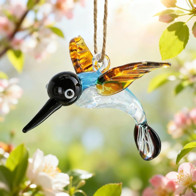 KRISININE Glass Hummingbird Ornaments Hanging Decorative Blown Glass Hummingbird Ornament for Home Party Christmas Tree Decorations - Image 1