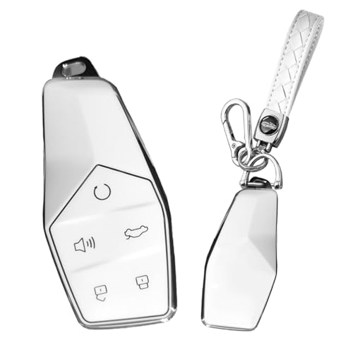 SANRILY Sliver-edge Soft TPU 5 Button Car Key Cover Compatible with MG ONE 2022 2023 2024 Keyless Key Holder with Keychain White(B type) - Image 1