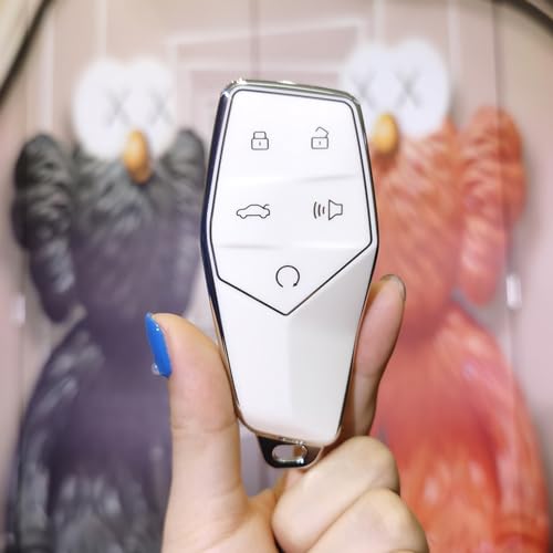 SANRILY Sliver-edge Soft TPU 5 Button Car Key Cover Compatible with MG ONE 2022 2023 2024 Keyless Key Holder with Keychain White(B type) - Image 3