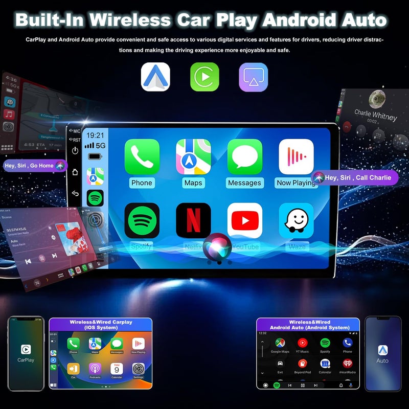 Aitrenlu 5GWIFI Upgrade Car Radio for Jeep Wrangler JK 2007-2017, Dodge Ram 1500/2500/3500 2009-2012, Compass Patriot 2009-2016, Touch Screen Car Stereo 10inch Wireless Carplay Android Auto GPS FM Bluetooth - Image 4
