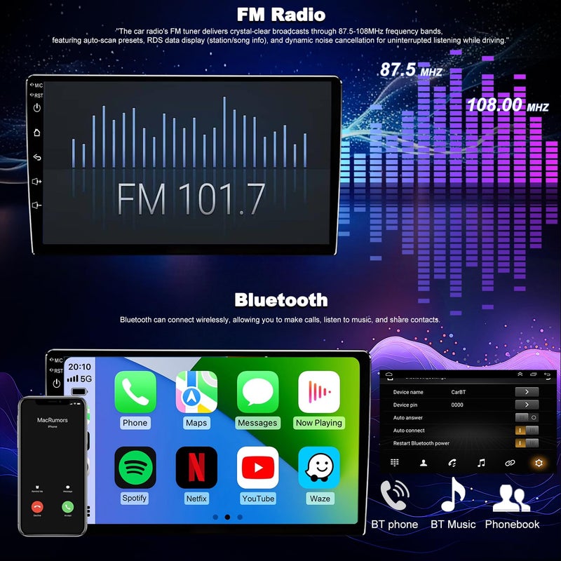 Aitrenlu 5GWIFI Upgrade Car Radio for Jeep Wrangler JK 2007-2017, Dodge Ram 1500/2500/3500 2009-2012, Compass Patriot 2009-2016, Touch Screen Car Stereo 10inch Wireless Carplay Android Auto GPS FM Bluetooth - Image 3