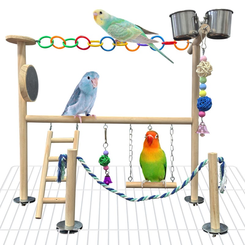 Hamiledyi Small Bird Playground Natural Wood for Top of Cage Bird Perch Stand for Parrots Play Gym Toys for Small Birds Parrot Cockatiel Love Birds Budgie(Style A) - Image 1