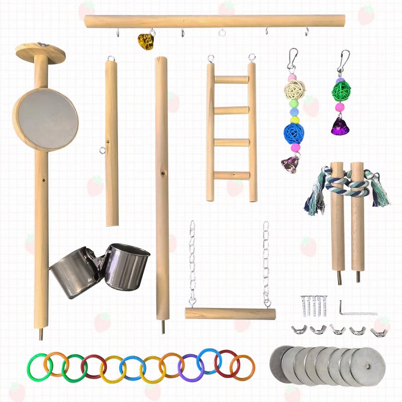 Hamiledyi Small Bird Playground Natural Wood for Top of Cage Bird Perch Stand for Parrots Play Gym Toys for Small Birds Parrot Cockatiel Love Birds Budgie(Style A) - Image 4