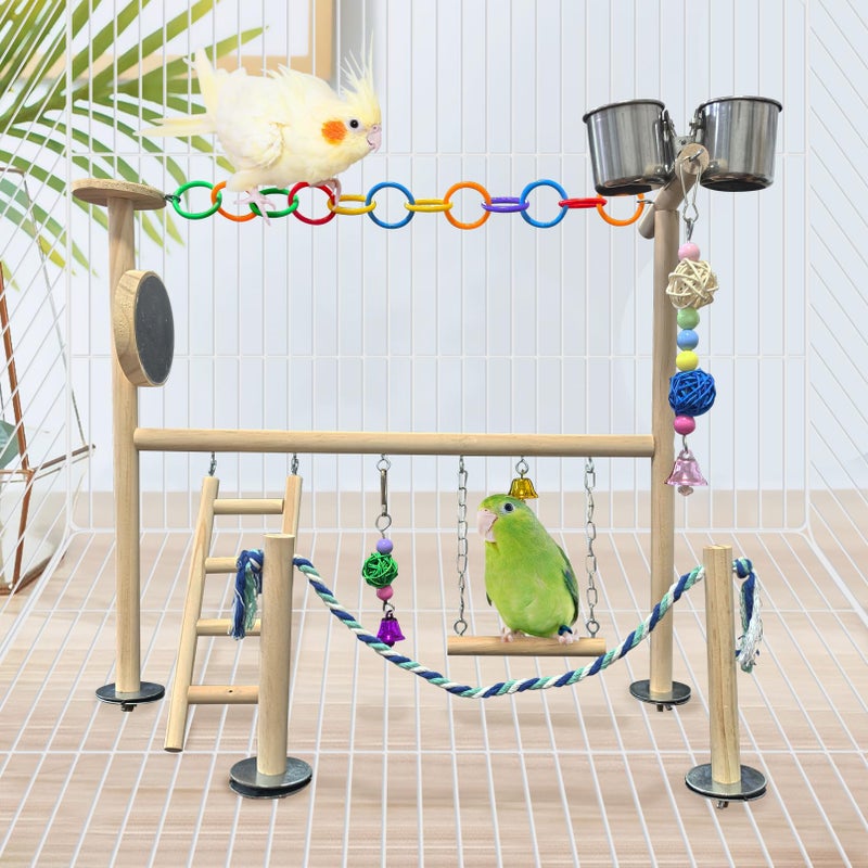 Hamiledyi Small Bird Playground Natural Wood for Top of Cage Bird Perch Stand for Parrots Play Gym Toys for Small Birds Parrot Cockatiel Love Birds Budgie(Style A) - Image 3