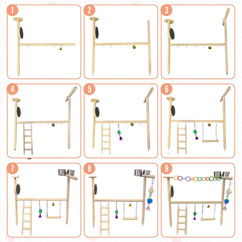 Hamiledyi Small Bird Playground Natural Wood for Top of Cage Bird Perch Stand for Parrots Play Gym Toys for Small Birds Parrot Cockatiel Love Birds Budgie(Style A) - Image 5