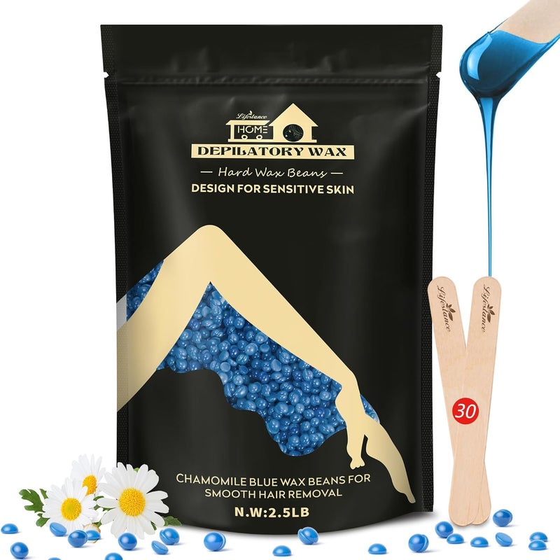 Lifestance 25lb Wax Beads Kit Chamomile Hard Wax Beans For Hair Removal Brazilian Bikini Face with 30 Applicators Painless Waxing for Fine Coarse Hair Women Men Large Refill for Wax Warmers at Home