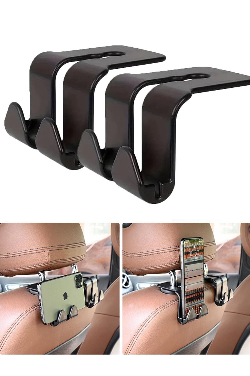 Bukela 2 PCS Upgrade Car Seat Back Double Hooks, Car Seat Hooks for Headrest, Car Back Seat Hanging Hook for Purses and Bags, Automotive Seat Back Organizers, Stand for Mobile Phone - Image 1