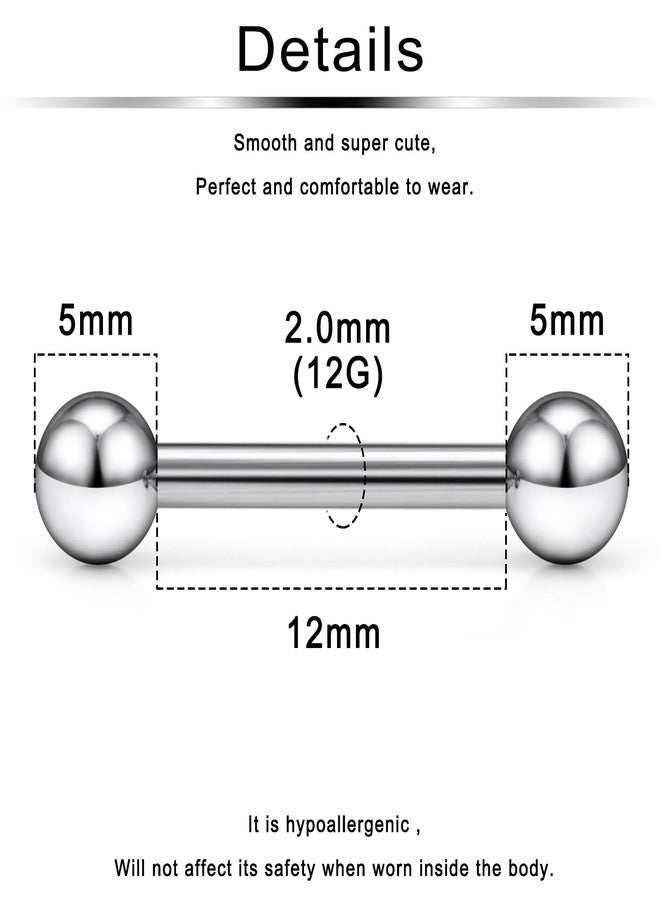 Ftovosyo G23 Titanium PA Ring Internally Threaded Straight Barbell Nipple Ring 12G 12mm Tongue Rings Body Piercing Jewelry for Woemn 2Pcs - Image 2