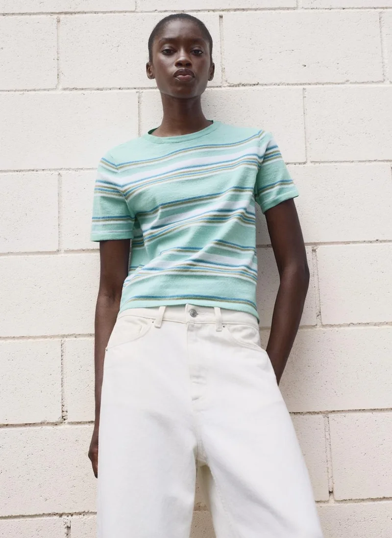 MANGO Short-Sleeved Sweater With Combined Stripes