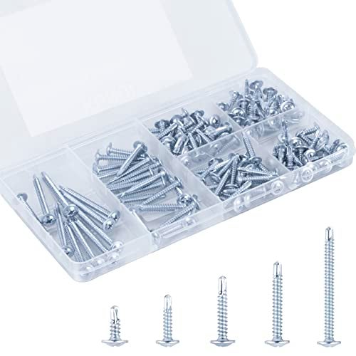 KURUI Self Tapping Screws Assortment Kit, #8 Sheet Metal Screws for Metal Wood & Plastic, 125Pcs Galvanized Pan Head Self Drilling Screws in 5 Sizes (1/2, 3/4, 1-1/4, 1in, 2in) - Image 1