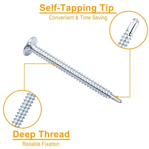 KURUI Self Tapping Screws Assortment Kit, #8 Sheet Metal Screws for Metal Wood & Plastic, 125Pcs Galvanized Pan Head Self Drilling Screws in 5 Sizes (1/2, 3/4, 1-1/4, 1in, 2in) - Image 3
