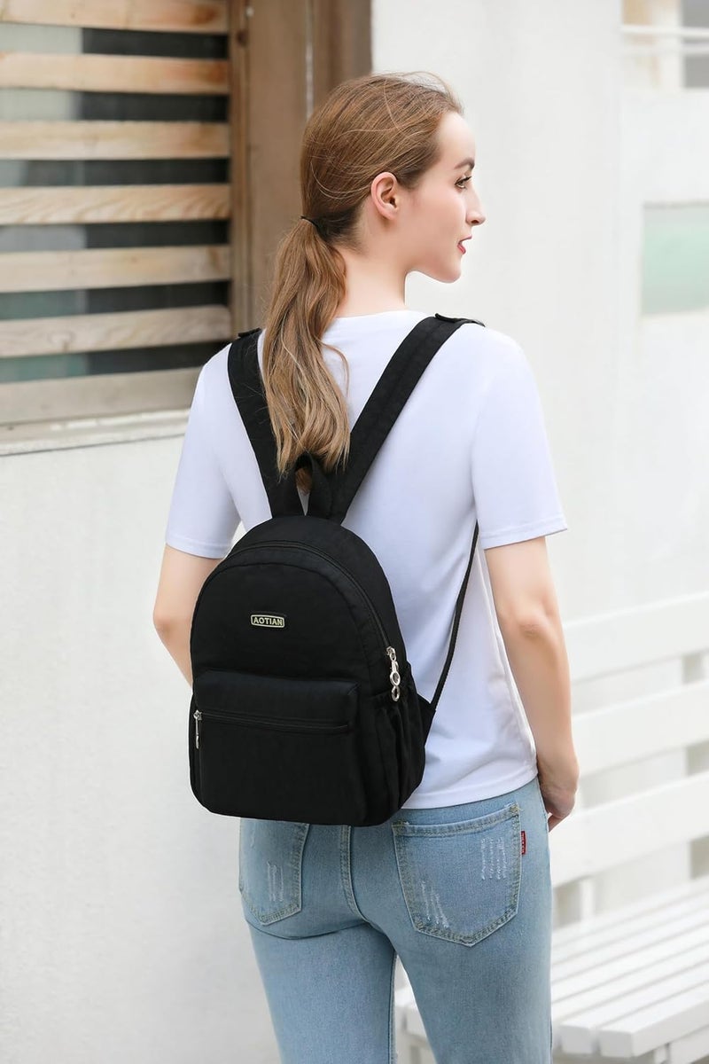 AOTIAN Mini Lightweight 11.8 Inch Backpack Durable Travel Hiking Women and Girls Small Daypack, 7 Liters Black - Image 2