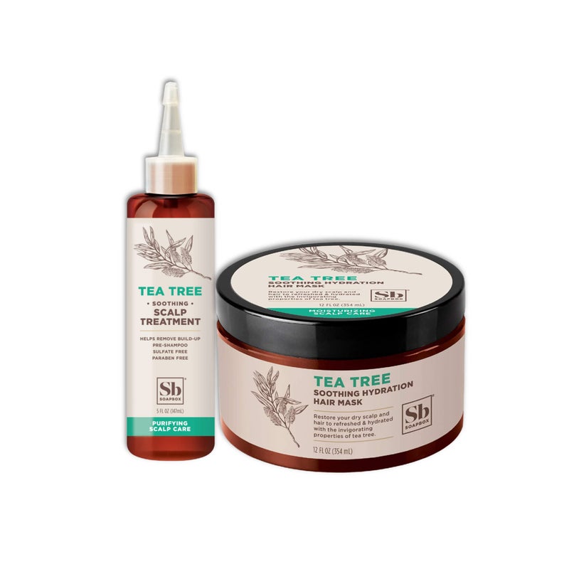 Soapbox Scalp Treatment & Hair Mask, Soothing Scalp Treatment 5oz + Moisturizing Hair Treatment 12oz with Tea Tree Oil, Set of 2 - Vegan, Cruelty, Paraben, Gluten & Harsh Sulfate Free - Image 1