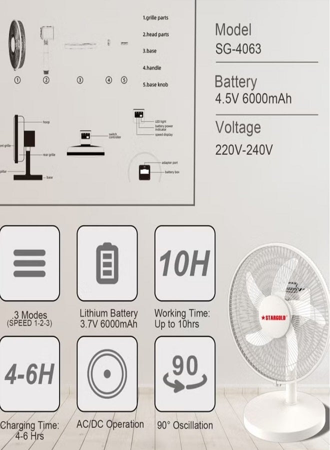 Stargold 12 Inch Rechargeable Table Fan With 4 SMD LED Light - Image 5