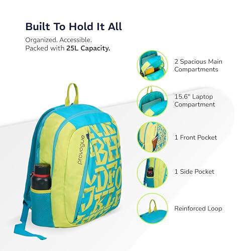 Provogue Alpha everyday laptop backpack with large compartments | College bag for girls, school bag for boys, travel bag with external bottle holder, laptop bag for men & women |25 Ltr (Lemon Yellow) - Image 3