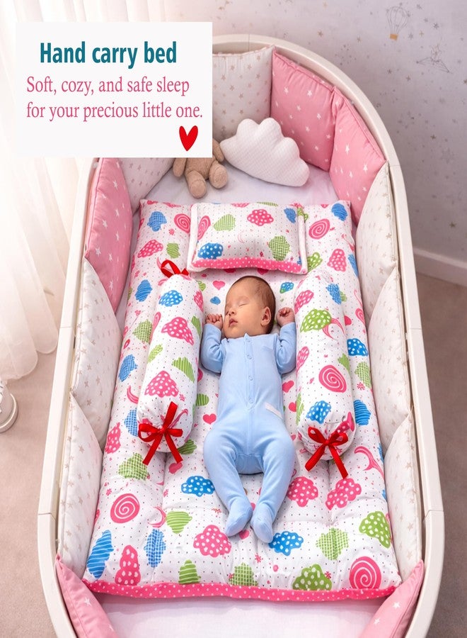 Fareto Combo of Baby Bed with Net | Carry Bag | 4 Pcs Bedding Set (0-6 Months, Baby Size, Cotton) (Peach Sprial) - Image 3