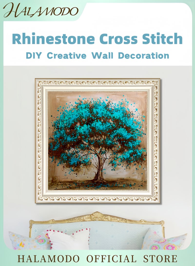HALAMODO Multicolored 25 x 25cm Tree Resin Rhinestone Mosaic Cross Stitch Wall Decoration - Image 1