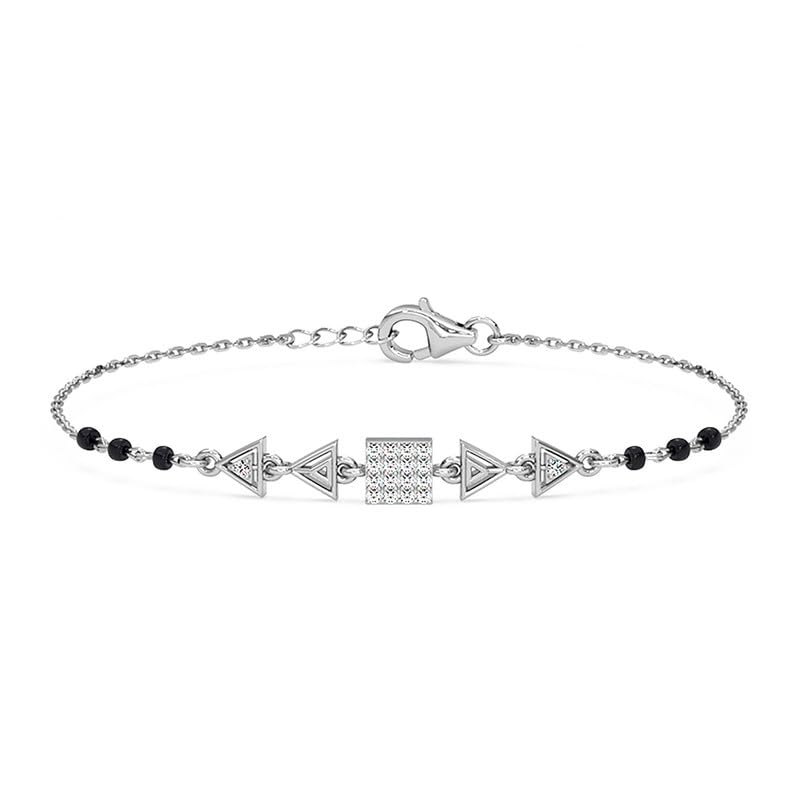 Clara 925 Sterling Silver Aniya Hand Mangalsutra Adjustable Bracelet With Black Beads Chain | Platinum Plated, Swiss Zirconia | Gift For Women - Image 1