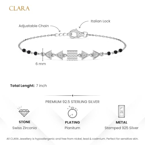 Clara 925 Sterling Silver Aniya Hand Mangalsutra Adjustable Bracelet With Black Beads Chain | Platinum Plated, Swiss Zirconia | Gift For Women - Image 5