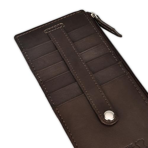 LB LEATHERBOSS Leatherboss Genuine Leather Women's All in One Credit Business Card Case Holder Slim Zipper Wallet With a Card Protection Strap, Brown - Image 5
