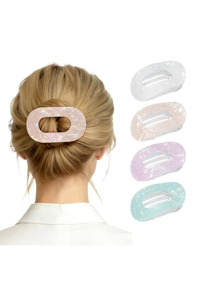 Lourny Flat Hair Clips for Women, 4PCS Flat Acrylic Claw Clips for Thin Hair Lightweight Non-Slip Claw Clips for Women(Yellow+white+green+purple) - Image 1