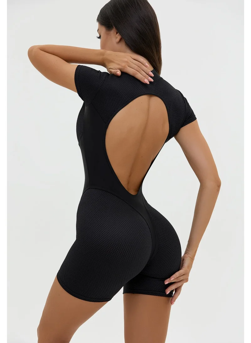 Bona Fide Extra Back Black Extra Back Gym Jumpsuit for Women | Best Price UAE
