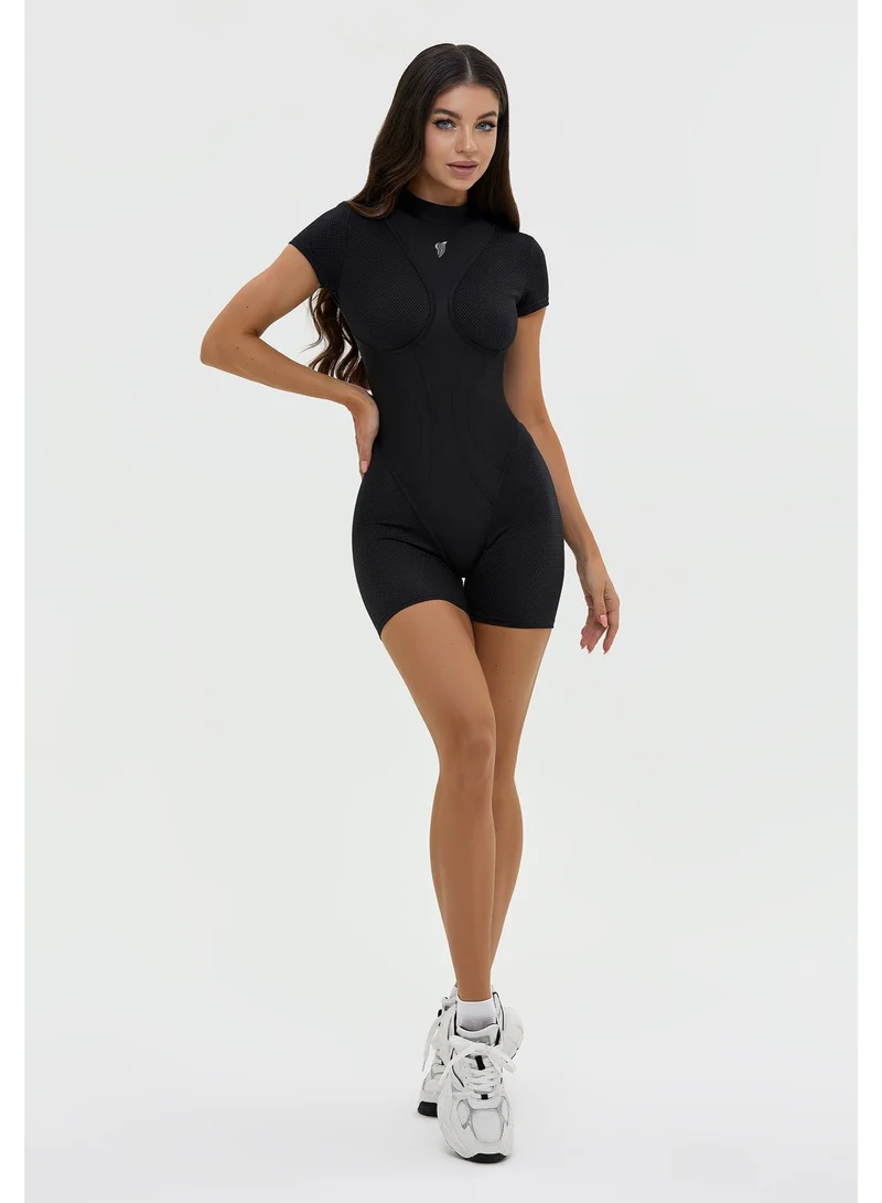 Bona Fide Extra Back Black Extra Back Gym Jumpsuit for Women | Best Price UAE