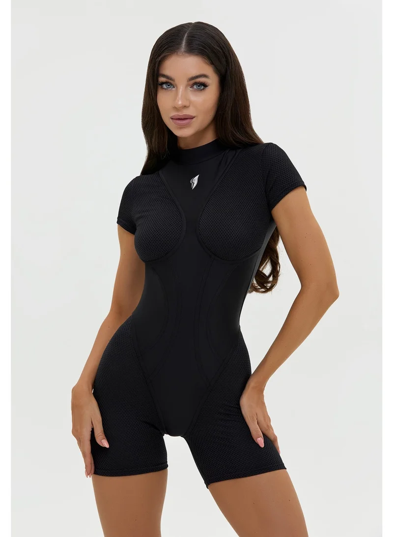Bona Fide Extra Back Black Extra Back Gym Jumpsuit for Women | Best Price UAE