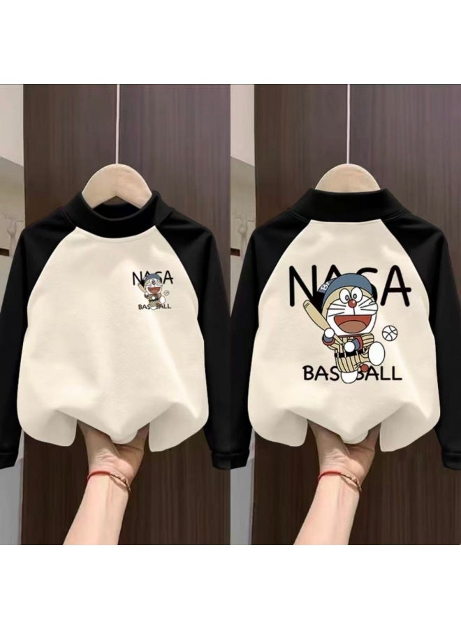 Children's Velvet Base Layer Shirt Winter Warm Top Trendy Autumn & New Style Boys Girls Raglan Splicing Long Sleeve T-shirt