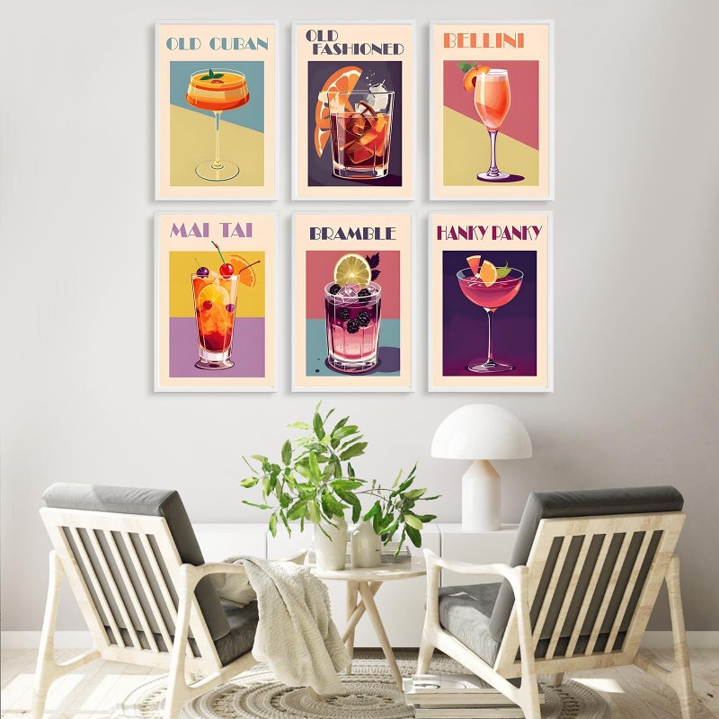 Fountor 6 Pack Paint by Numbers Kit for Adults Beginner, Cocktail Adult Paint by Number Kits on Canvas Without Frame, Cocktail Oil Painting by Numbers for Home Decor Gift 8â€ W x 12â€L - Image 2