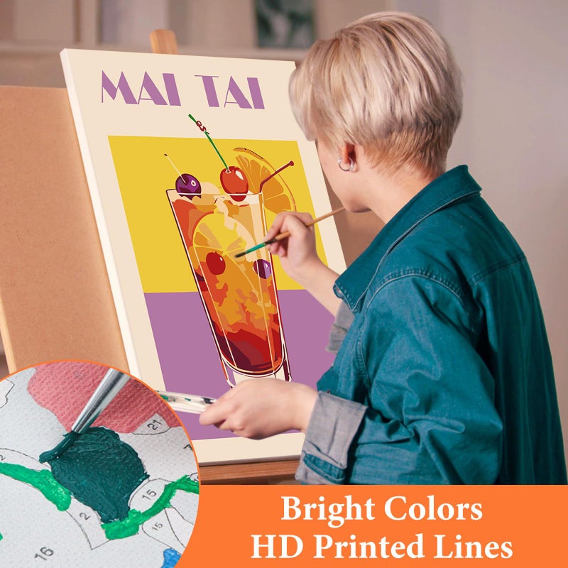 Fountor 6 Pack Paint by Numbers Kit for Adults Beginner, Cocktail Adult Paint by Number Kits on Canvas Without Frame, Cocktail Oil Painting by Numbers for Home Decor Gift 8â€ W x 12â€L - Image 5
