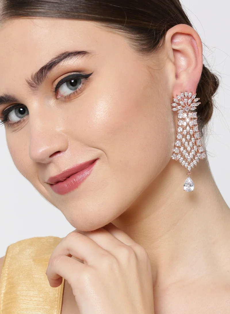 Priyaasi Rose AD Studded Handcrafted Drop Earrings