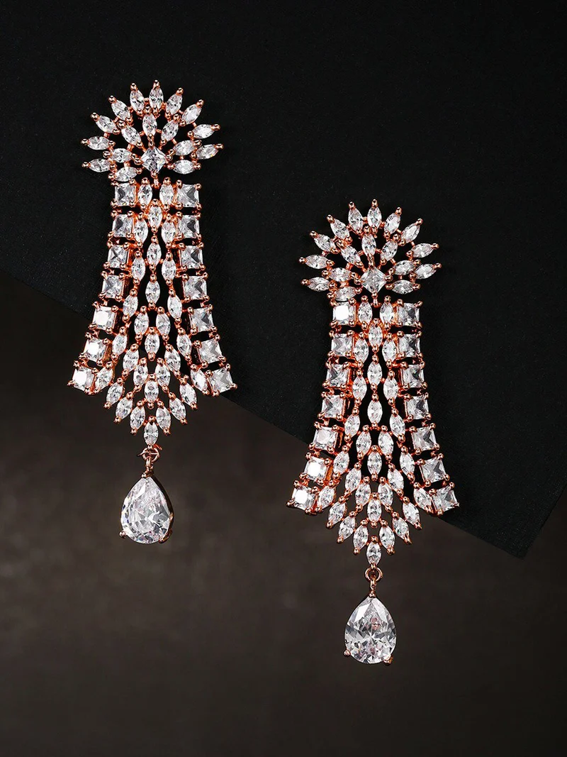 Priyaasi Rose AD Studded Handcrafted Drop Earrings