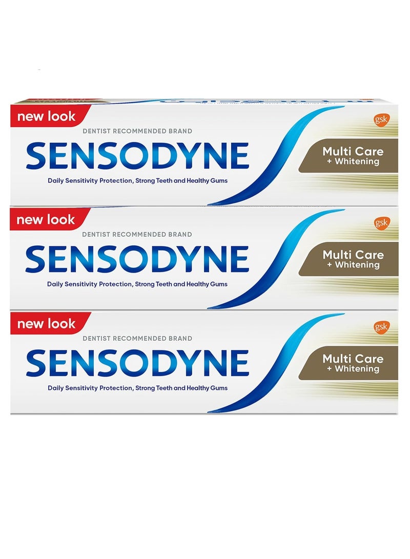 Family Pack, Multicare and Teeth Whitening Toothpaste, Everyday Protection, Developed by Dentists and Experts, Sensitive Teeth, Stain Remover, 50 ml X 3