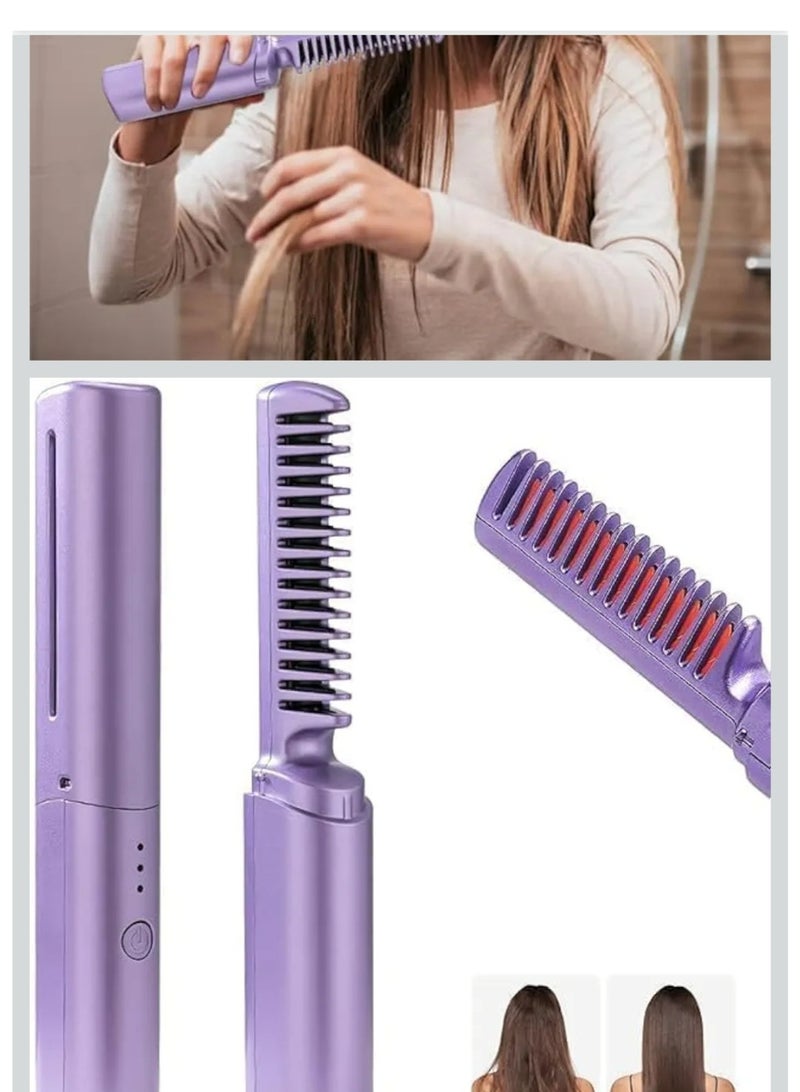 Rechargeable Mini Cordless Hair Straightener Comb with Negative Ion, Portable Hot Brush for Women - Image 4