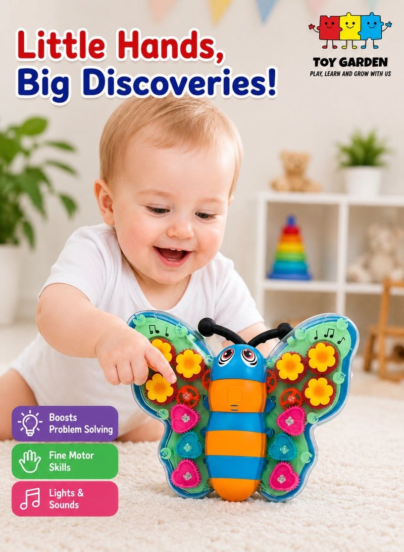 TOY GARDEN 3D Transparent Gear Butterfly Toy Car for Kids – Rotating Lights, Sound & Flashing Gears – Durable Multicolor Mechanical Insect Toy - Image 1