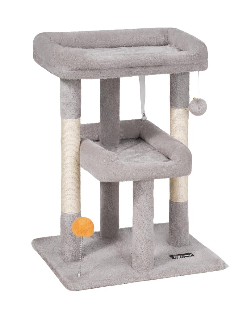 FourFurPets Small Cat Tree, Multi-Level Cat Tree for Indoor Cats, Cat Tower with Scratching Post, Cat Condo for Kittens,Toy Balls, 2 Soft Platform, Light Gray - Image 2